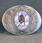 EAGLE BELT BUCKLE PERCHED- PEWTER/FEATHER