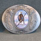 EAGLE BELT BUCKLE PERCHED- PEWTER/FEATHER