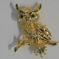 Gold Owl Pin - Green Eyes