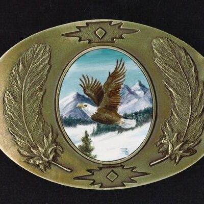 EAGLE BELT BUCKLE SOARING - BRONZE/FOREST