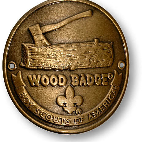 A. BRONZE ANTIQUE WOOD BADGE HIKING MEDALLION